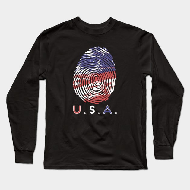 USA Fingerprint Long Sleeve T-Shirt by Contentarama